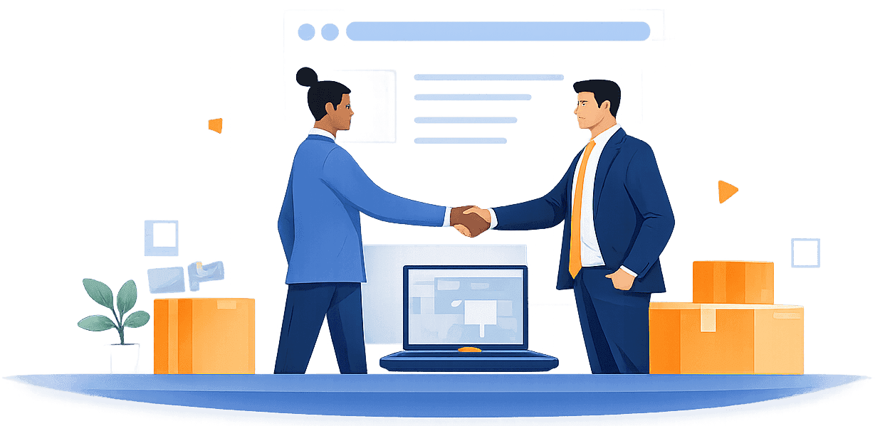 B2B Sourcing — trusted suppliers handshake